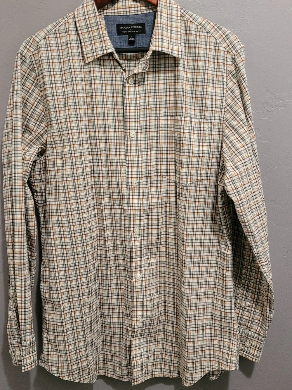 Banana Republic Men's Beige Plaid Dress Shirt